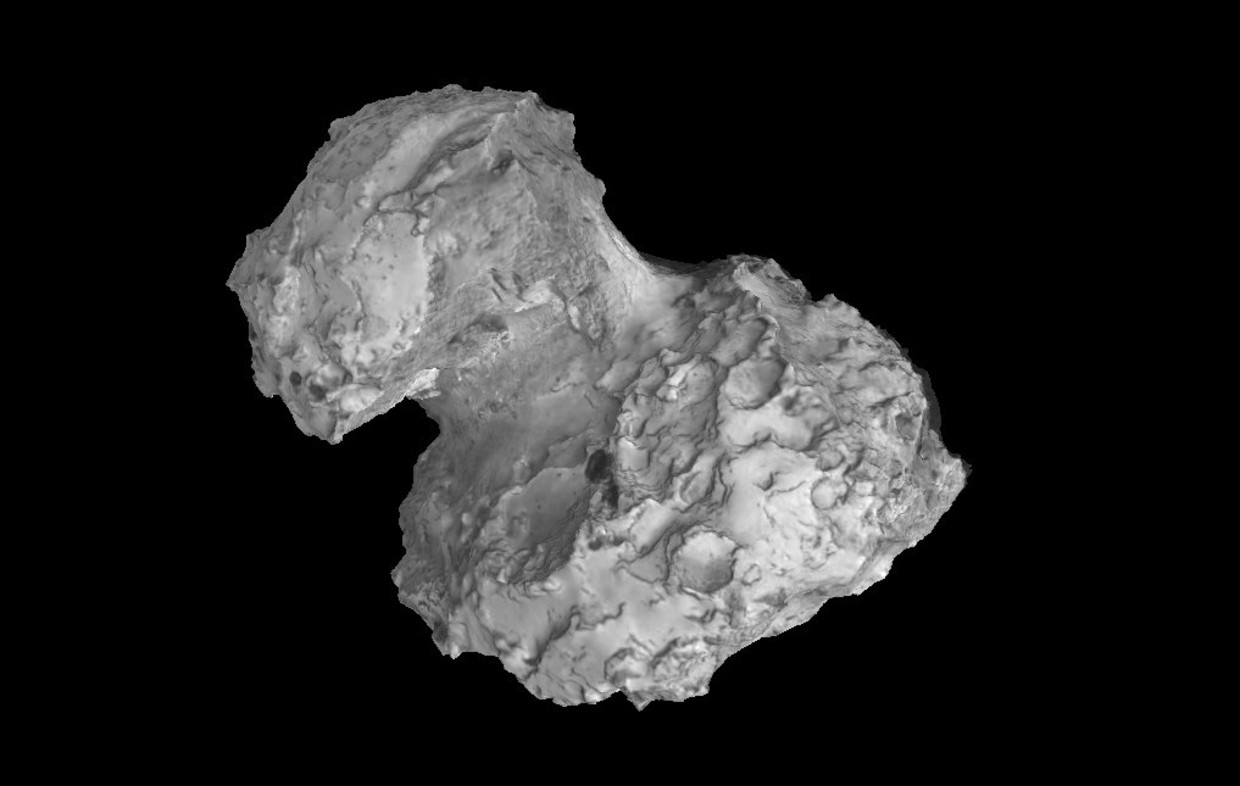 3D-model van de kern van komeet 67P/Churyumov-Gerasimenko. Beeld Rosetta/3D-beeldbewerking: Mattias Malmer