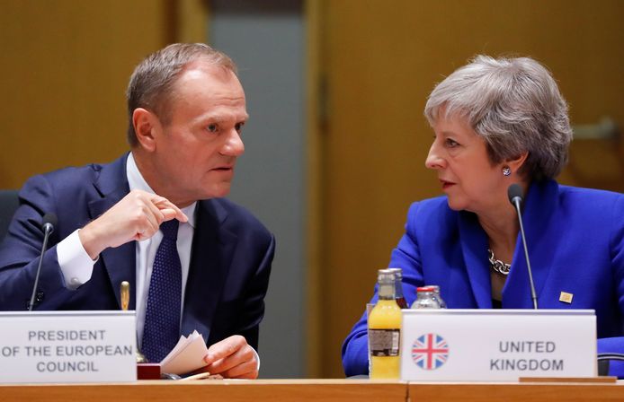 Europees president Donald Tusk en Brits premier Theresa May.