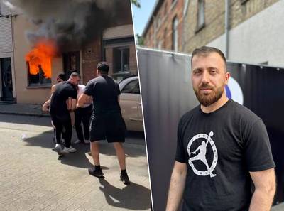 Beelden tonen hoe bakker Mehmet vrouw (21) helpt na sprong uit brandend huis in Gent: “Ze vertelde dat haar man en kinderen nog binnen waren...”