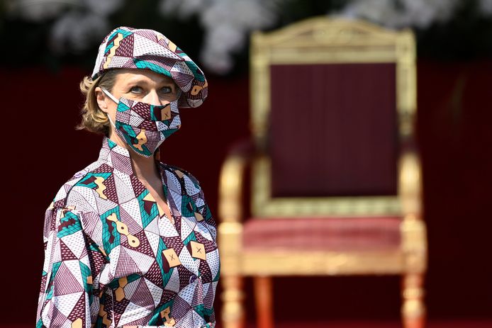 Prinses Delphine tijdens het jaarlijkse défilé ter ere van de nationale feestdag.