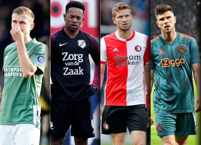 Vlnr: Daniel Schwaab (PSV), Urby Emanuelson (FC Utrecht), Jan-Arie van der Heijden (Feyenoord) en Klaas-Jan Huntelaar (Ajax).