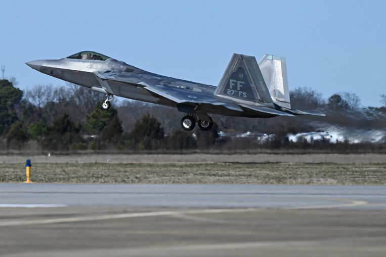 Een Amerikaanse F22 op de basis Langley-Eustis in de staat Virginia. Beeld AP