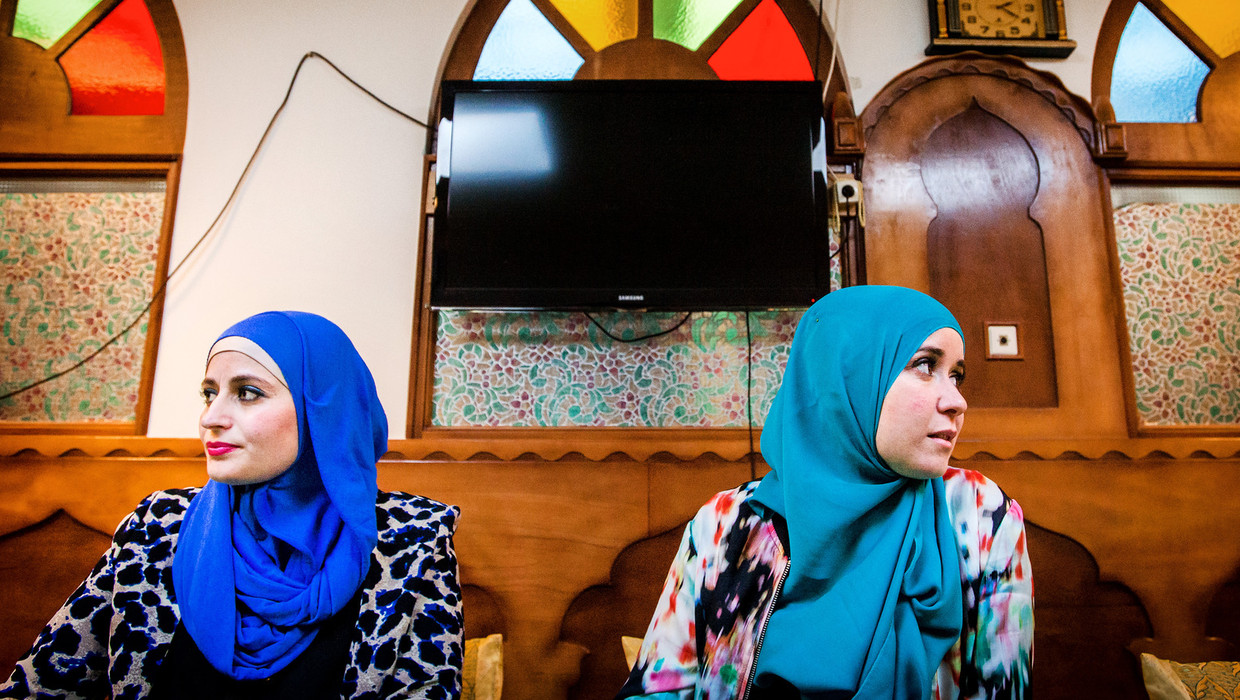 Afgelopen februari: deelneemsters aan een bijeenkomst in de Amsterdamse Al-Kabir-moskee. Beeld anp
