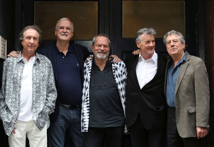 Eric Idle, John Cleese, Terry Gilliam, Michael Palin en Terry Jones van Monty Python in 2014.
