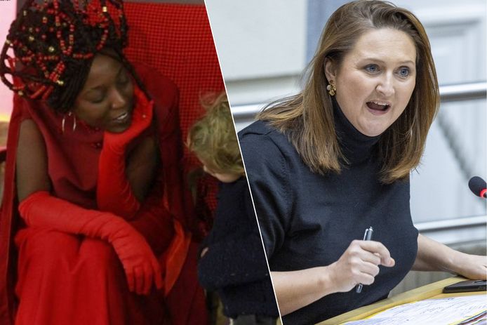 L: Laura Nsengiyumva is Queen Nikkolah. R:  Vlaams minister van Binnenlands Bestuur Gwendolyn Rutten (Open Vld).