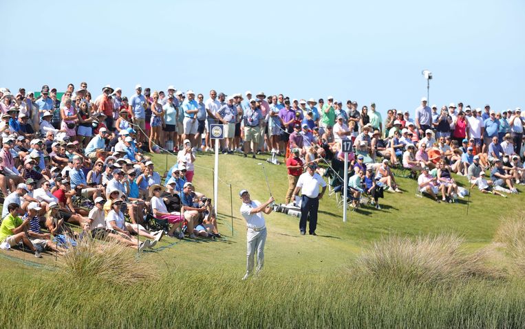 Lee Westwood in actie tijdens de US PGA op Kiawah Island, South Carolina. Beeld AFP