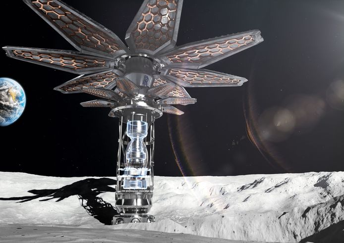 Une illustration publiée par Rolls-Royce Submarines Ltd le 17 mars 2023 montrant un microréacteur Rolls-Royce Space Flower destiné à fournir l'énergie nécessaire à une présence humaine continue sur la Lune.