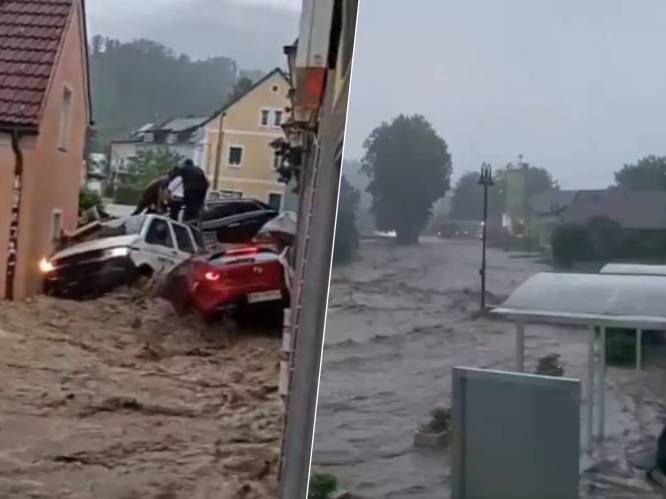 Alarm om zware overstromingen in Oostenrijk: auto's meegesleurd, tientallen mensen gered
