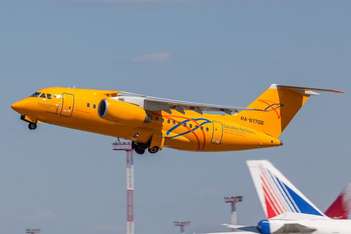 Een An-148 van Saratov Airlines. Een soortgelijk vliegtuig zou zijn neergestort nabij Moskou