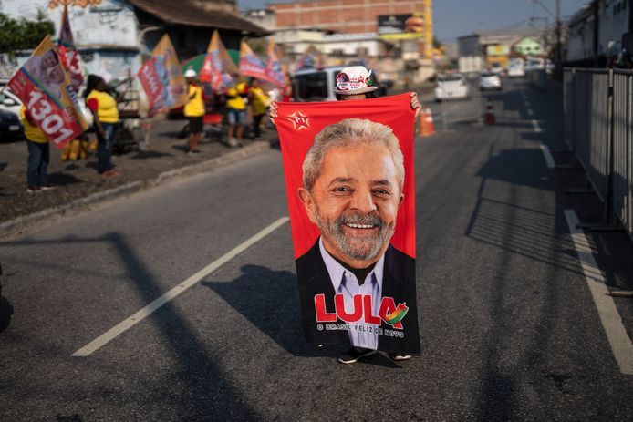 Aanhangers de Luiz Inacio Lula da Silva, presidentskandidaat van de Braziliaanse Arbeiderspartij.