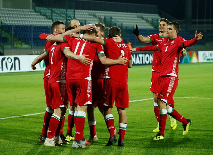 Wit-Rusland viert een goal in de Nations League in november vorig jaar tegen San Marino. De Wit-Russen wonnen met 0-2 en zetten zo opmerkelijk genoeg een belangrijke stap richting het EK 2020.