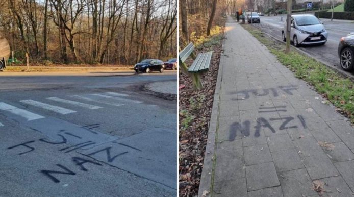Les deux tags antisémites ont été découverts à l’angle des avenues Bourgmestre Jean Herinckx et Chateau de Walzin, ainsi que sur un trottoir.