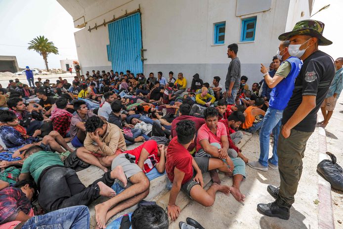 Geredde migranten in Tunesië vorige week.