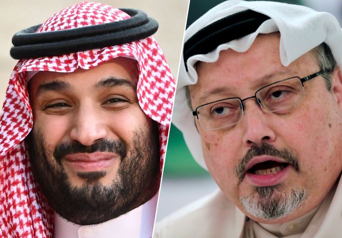 Fotomontage HLN. De Saoedische kroonprins Mohammed bin Salman en de vermoorde 'Washington Post'-journalist Jamal Khashoggi.