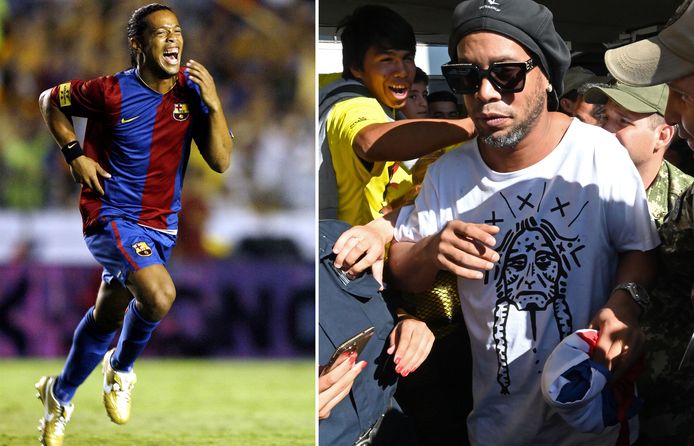 Ronaldinho in zijn gouden periode bij FC Barcelona en gisteren in Paraguay