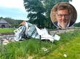 Een bestelbusje brak in tweeën bij het ongeluk op een onbewaakte spoorwegovergang op het landgoed van miljardair Hans Melchers. Inzet: Hans Melchers op een foto uit 2018.