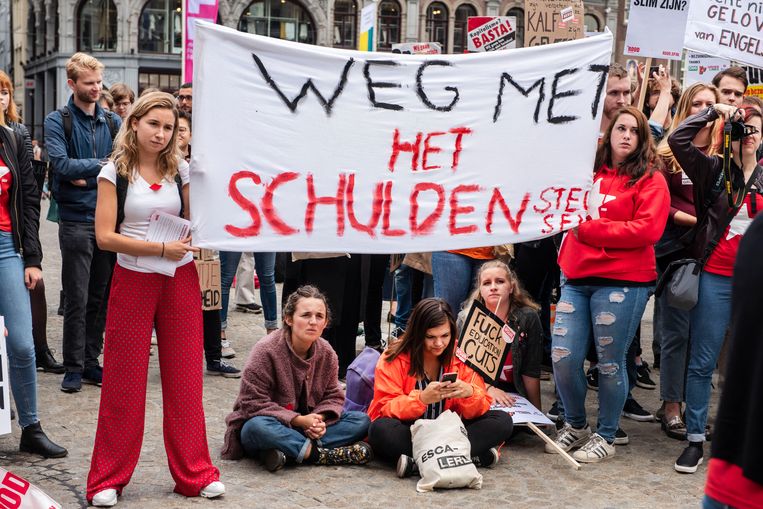 Studentenprotest tegen het leenstelsel in Amsterdam in september. Beeld ANP