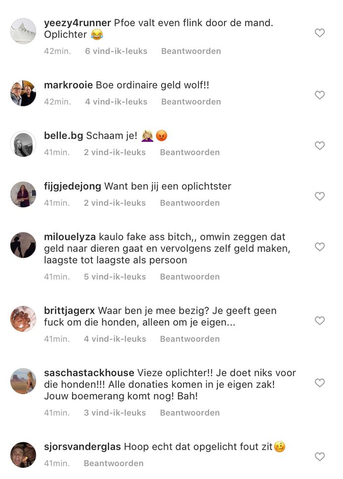 Reacties op Instagram Rossana Kluivert.