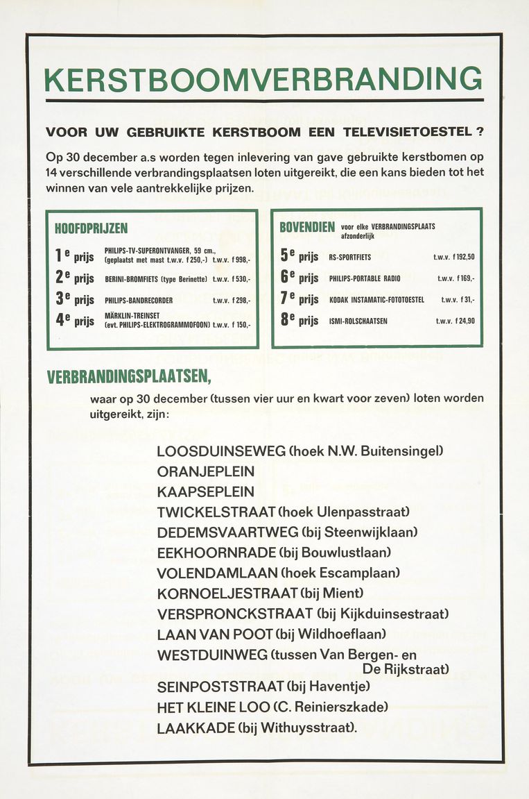 Oproep uit 1965 om kerstbomen in te leveren. Beeld Haags Gemeentearchief