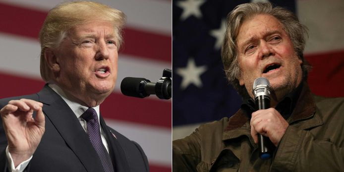 President Donald Trump en zijn voormalige topadviseur Steve Bannon. Die  laatste haalde uit naar Trump Jr. omwille van een ontmoeting met een Russische advocate en ook zou hij Ivanka Trump "oliedom" hebben genoemd.