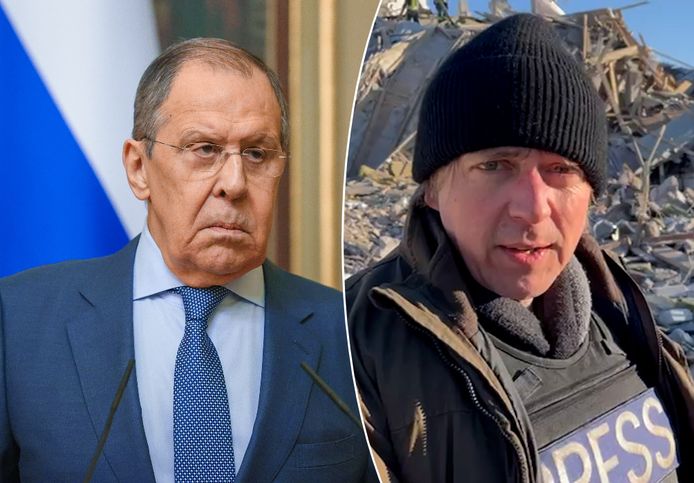 De Russische buitenlandminister Sergej Lavrov en onze oorlogsjournalist Robin Ramaekers.