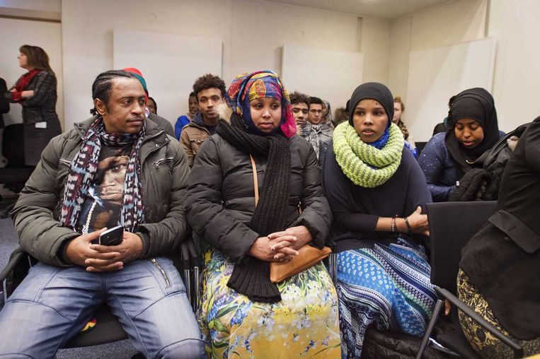 Belangstellenden in de rechtbank waar eind januari een kort geding was over ontruiming van de Vluchtgarage. Beeld anp