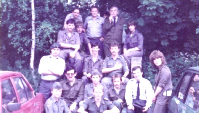 De zogeheten B-watch met Engels, Belgische, Duitse en Nederlandse collega’s, met Pieter de Wit centraal in de foto (met zwart haar).