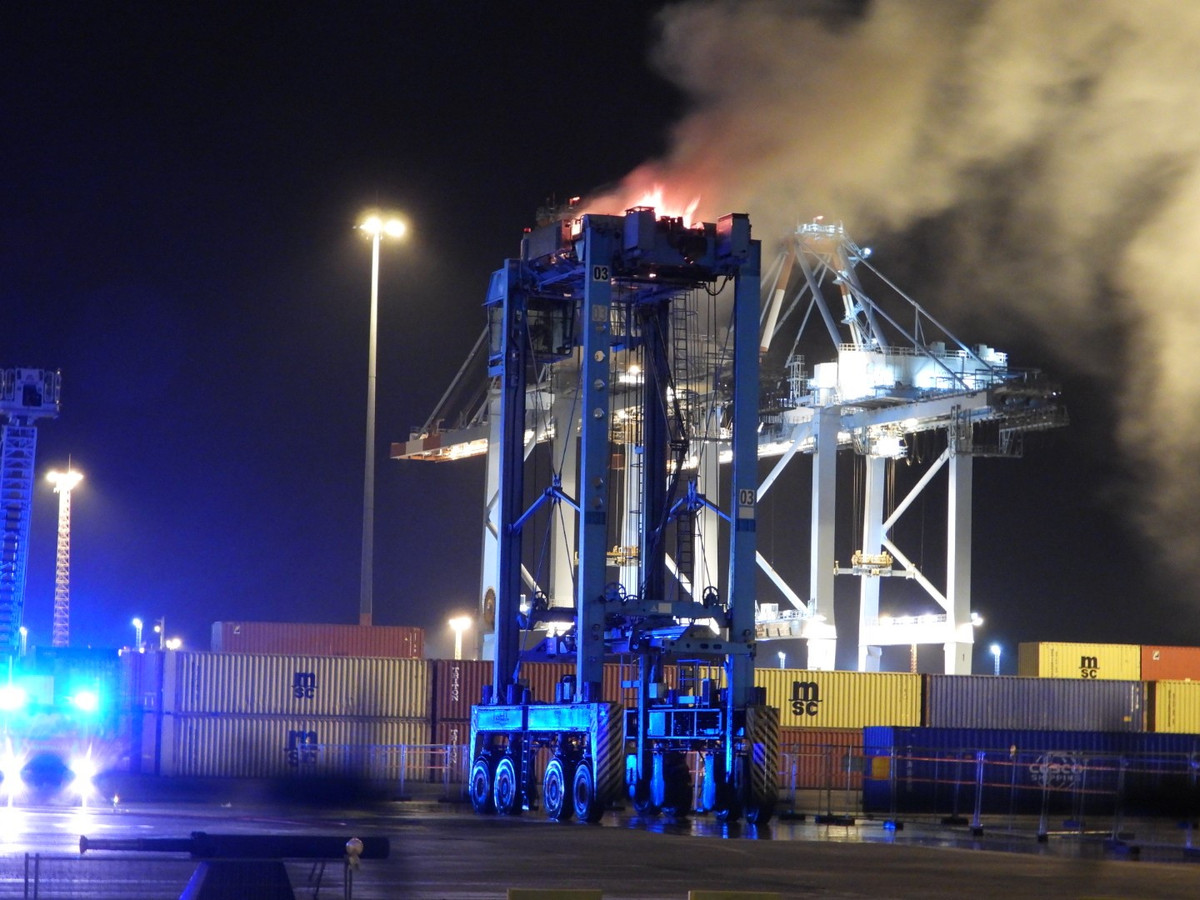 Brandweer heeft handen vol met brand in haven van Zeebrugge Foto hln.be