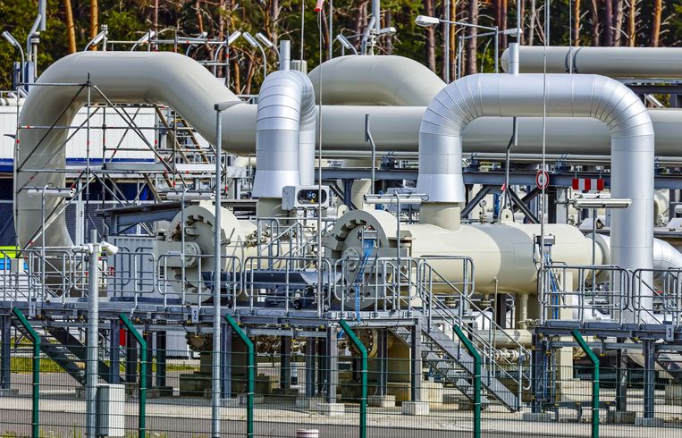 Een site van Nord Stream 2 in het Duitse Lubmin. De pijpleiding van Rusland naar Duitsland werd nooit in werking gesteld. Beeld ANP / EPA