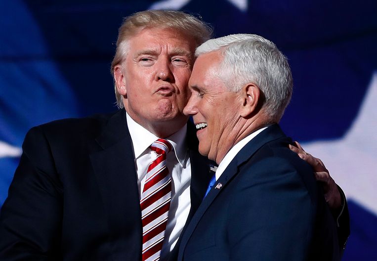 Trump en Pence tijdens de Republikeinse Nationale Conventie in 2016. Beeld AP