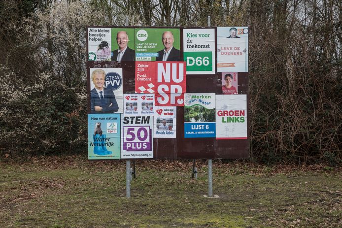 Verkiezingsbord aan de Smits van Oyenlaan in Nuenen voor Provinciale Staten -en Waterschapsverkiezingen.