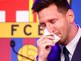 Lionel Messi tijdens de persconferentie waarin hij duidelijk maakt te vertrekken bij FC Barcelona.