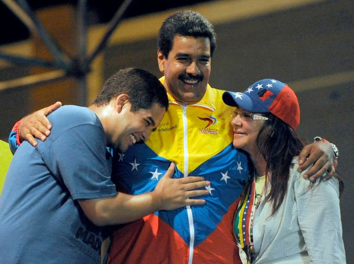 De Venezolaanse president Nicolas Maduro met zijn vrouw Cilia Flores en zoon Nicolas ‘Nicolasito’ Ernesto Maduro Guerra.