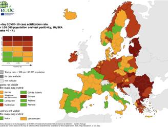 België kleurt volledig rood op Europese coronakaart, zuiderse landen steeds groener