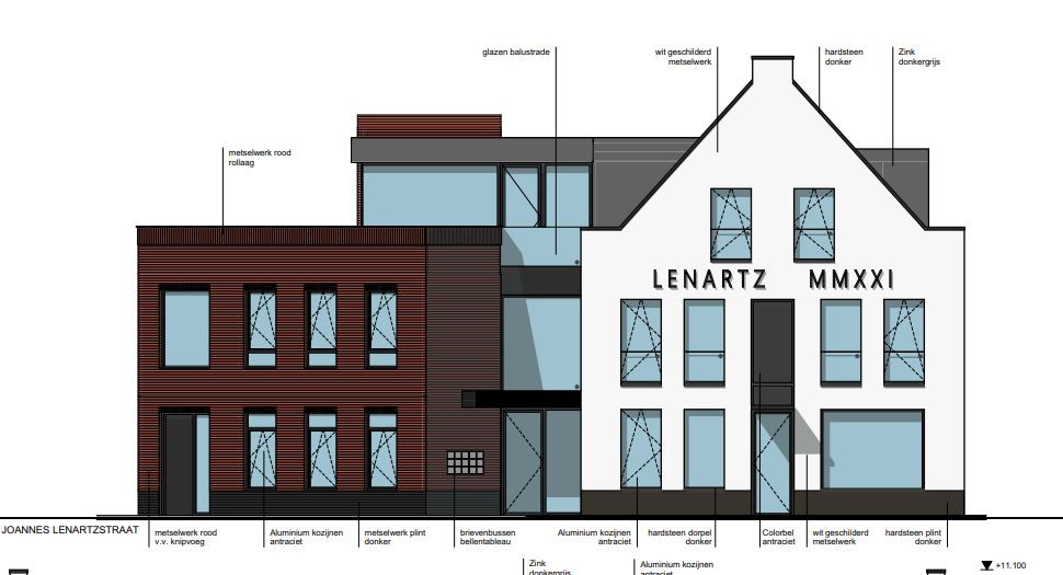 De vorig jaar gepresenteerde tekening van nieuwbouw op de plek van café 't Oude Nest (later restaurant Lenartz) gaat de praktijk niet halen.