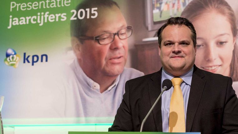 Jan-Kees de Jager, CFO van KPN, tijdens de presentatie van de jaarcijfers 2015. Beeld anp