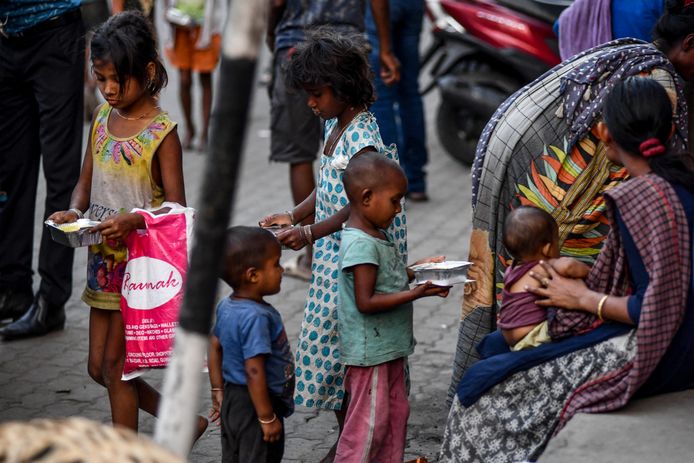 Children on the street in the city of Guwahati.