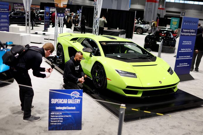 Een Lamborghini Countach op de Chicago Auto Show in februari dit jaar.  De auto zou in deze versie $ 2,8 miljoen kosten.