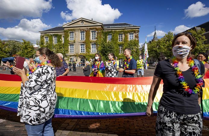 Het protest in 2020 tegen de komst van dominee Marten Visser naar de Grote Kerk in Gorinchem.