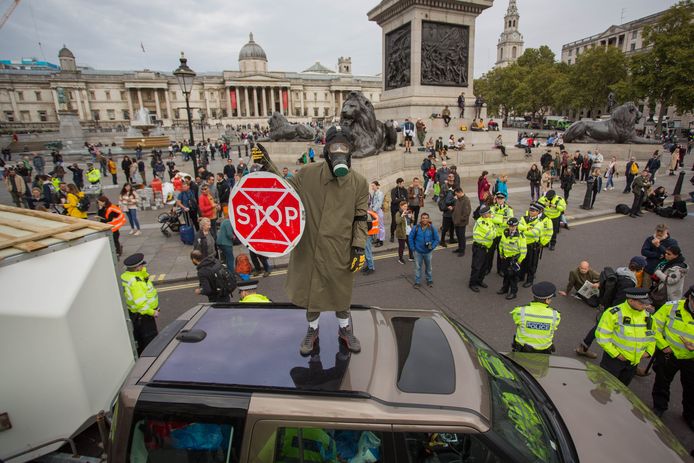 Extinction Rebellion protesten aan Trafalgar Square.