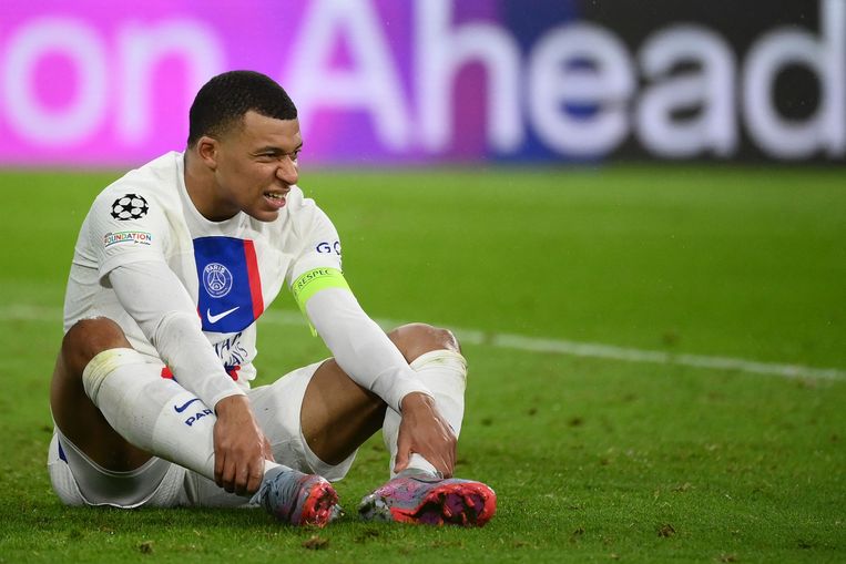 L'attaccante del Paris Saint-Germain Kylian Mbappe nella partita del Bayern Monaco.  foto dell'AFP