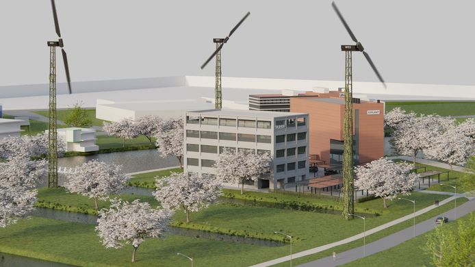 Door Harrie Evers gewenste lage windmolens, in dit geval bij Westermaat Campus in Hengelo.