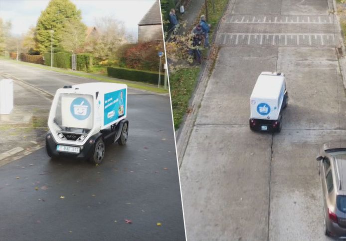 Eerste zelfrijdende wagen van Colruyt vervoert boodschappen