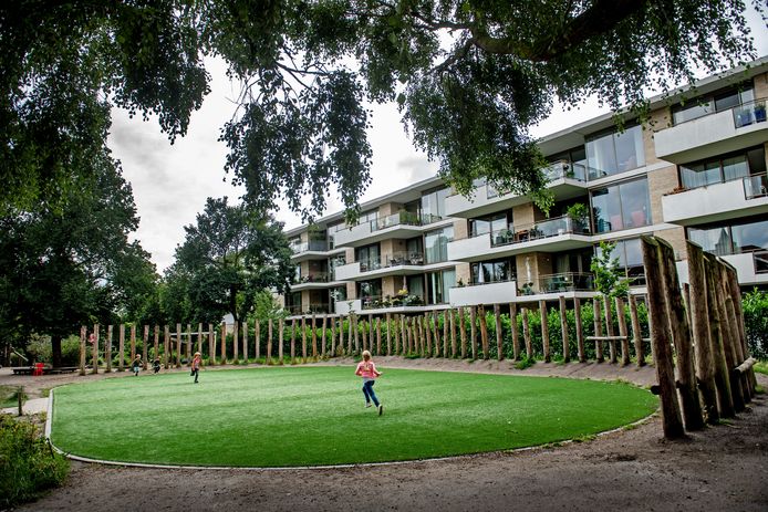 Het speelveldje tussen de Buut en het appartementencomplex waar veel om te doen is.
