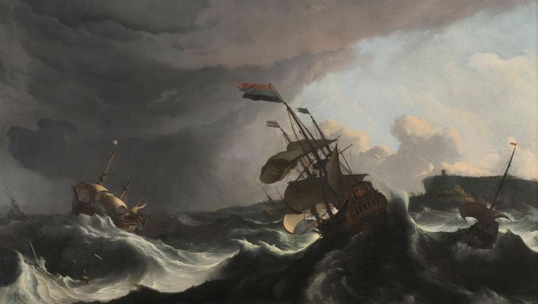 Oorlogsschepen tijdens een storm, Ludolf Bakhuysen, ca. 1695 Beeld Beeldbank Rijksmuseum
