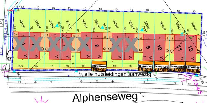 Er worden vijf bouwkavels verkocht van zo'n 360 vierkante meter aan de Alphenseweg.