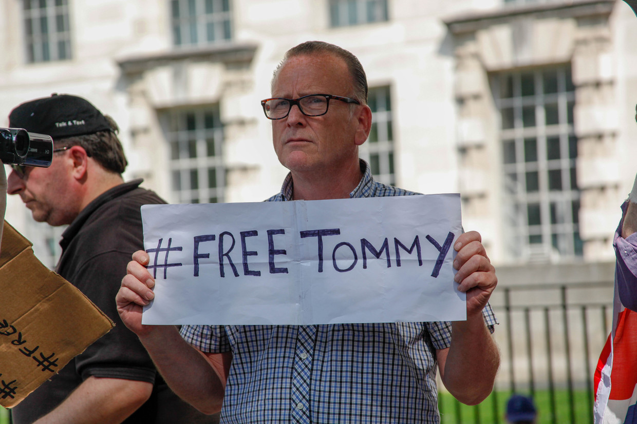 Demonstratie voor de vrijlating van Tommy Robinson in Londen. Beeld Getty