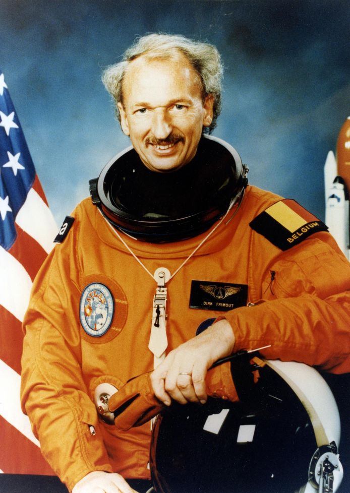 Dirk Frimout in 1992, net voor de lancering van de Atlantis Spaceshuttle in het Kennedy Space Center in Amerika.