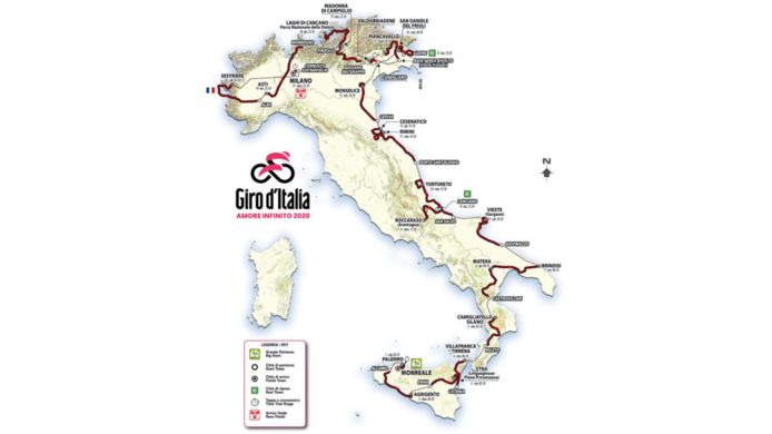 Het hertekende parcours van de 103de Giro.
