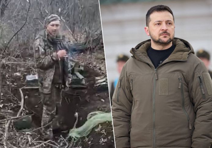 De Oekraïense president Volodymyr Zelensky (rechts) is vastberaden om de moordenaars van de Oekraïense krijgsgevangene (links) op te sporen en te straffen.